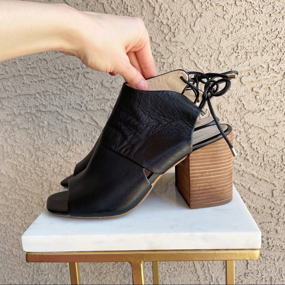 KENNETH COLE Black Leather Katarina Open Toe Chunky Sandal Heels Sz 9 - Picture 13 of 13